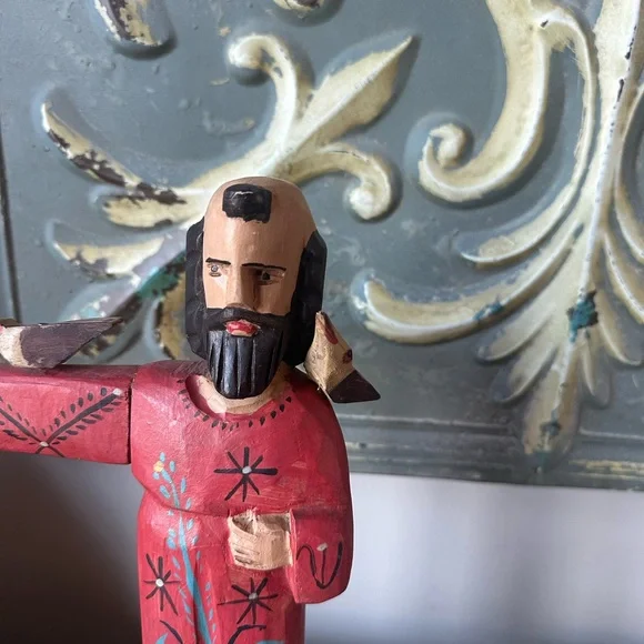 Vintage carved painted wood st Francis statue with bird folk art - Picture 2 of 12